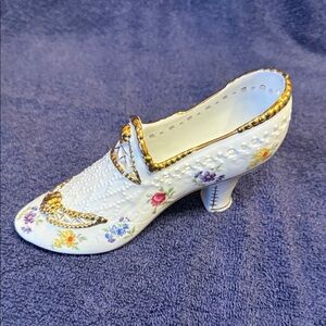 Floral Embellished White and Gold Women's Shoes